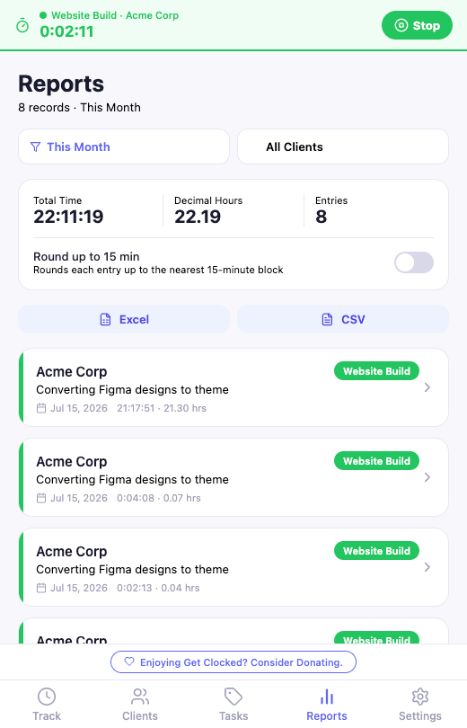 Timesheet tracking logs