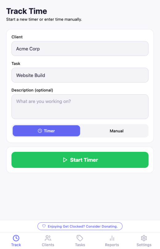 Time tracking dashboard