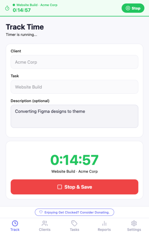 Time tracker running